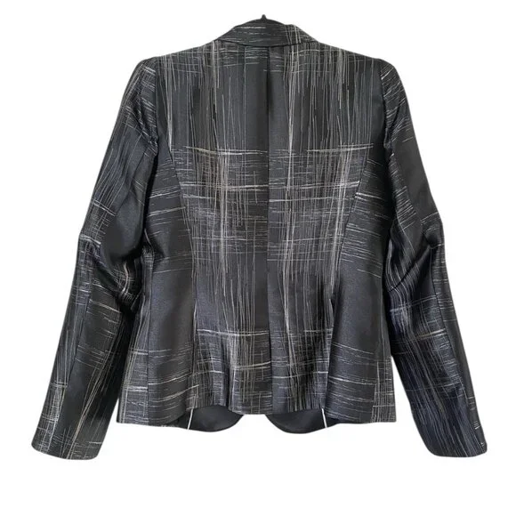 Armani Collezioni Womens Black Silver Metallic Abstract Statement Blazer Size 8 - Picture 2 of 7